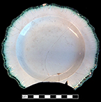 Pearlware rococo edged plate. Impressed mark for Joshua Heath.Rim diameter: 7.00”. Lot: 20, Provenience: ER1, Privy Stratum 4. 18BC38